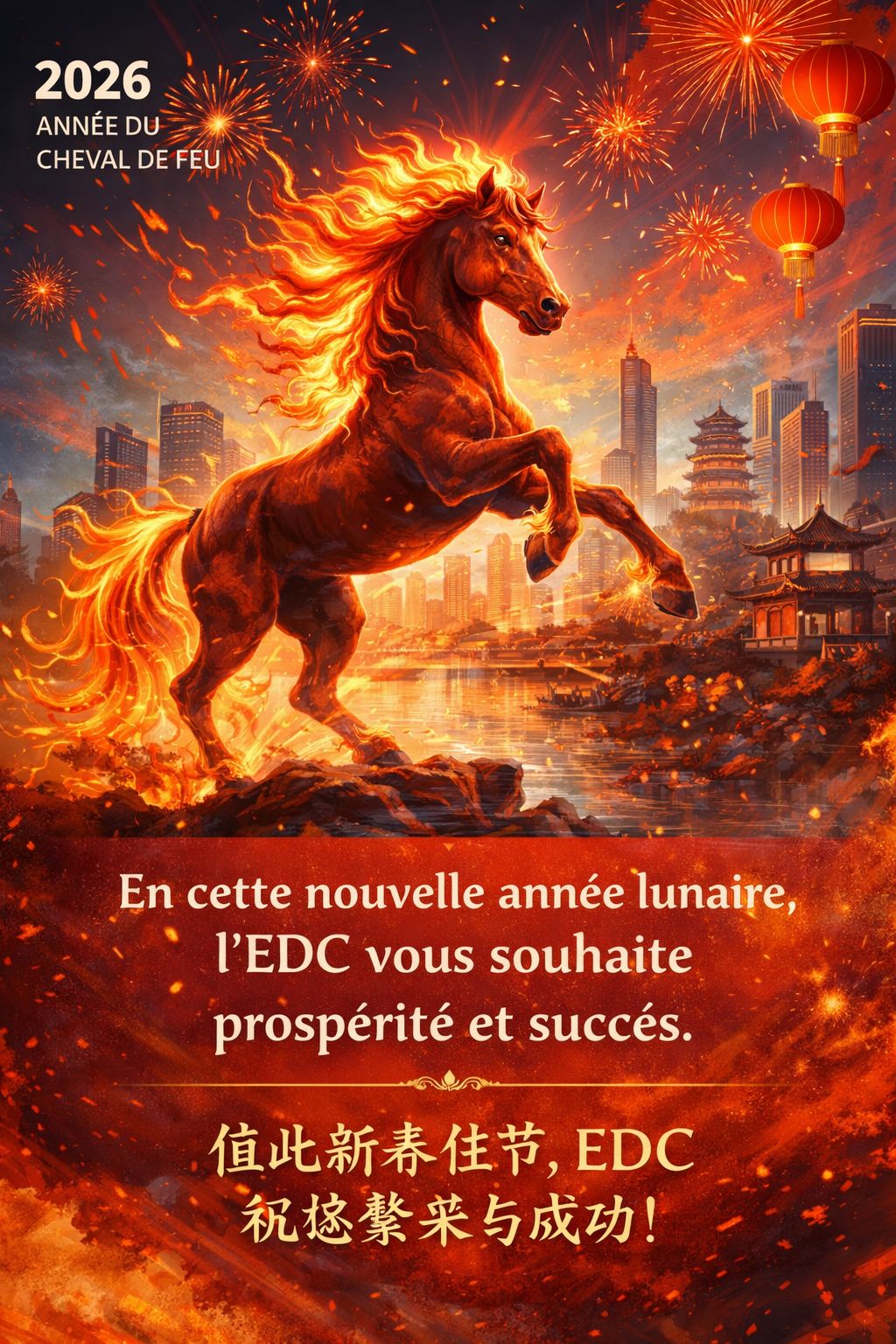 Affiche de l'EDC pour célébrer le nouvel an chinois 2026, l'année du cheval